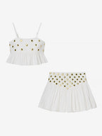 2-Piece Sets Skirt Set Yellow Elegant Straps Neck Pleated Sleeveless Sets