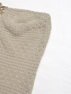 Women's Beige Crochet Knit Strapless Maxi Dress With Starfish Detail Keyhole Cutout Side Slit Summer Beach Dress