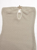 Women's Beige Crochet Knit Strapless Maxi Dress With Starfish Detail Keyhole Cutout Side Slit Summer Beach Dress