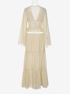 Two Piece Sets Skirt Set Maxi Dresses Apricot Resort Wear Buttons Casual V-Neck Long Sleeves Sets