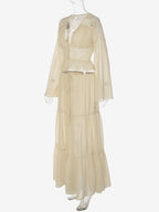 Two Piece Sets Skirt Set Maxi Dresses Apricot Resort Wear Buttons Casual V-Neck Long Sleeves Sets