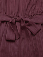 Women's Mauve One-Shoulder Belted Romper Textured Fabric Tie Waist Casual Summer Playsuit