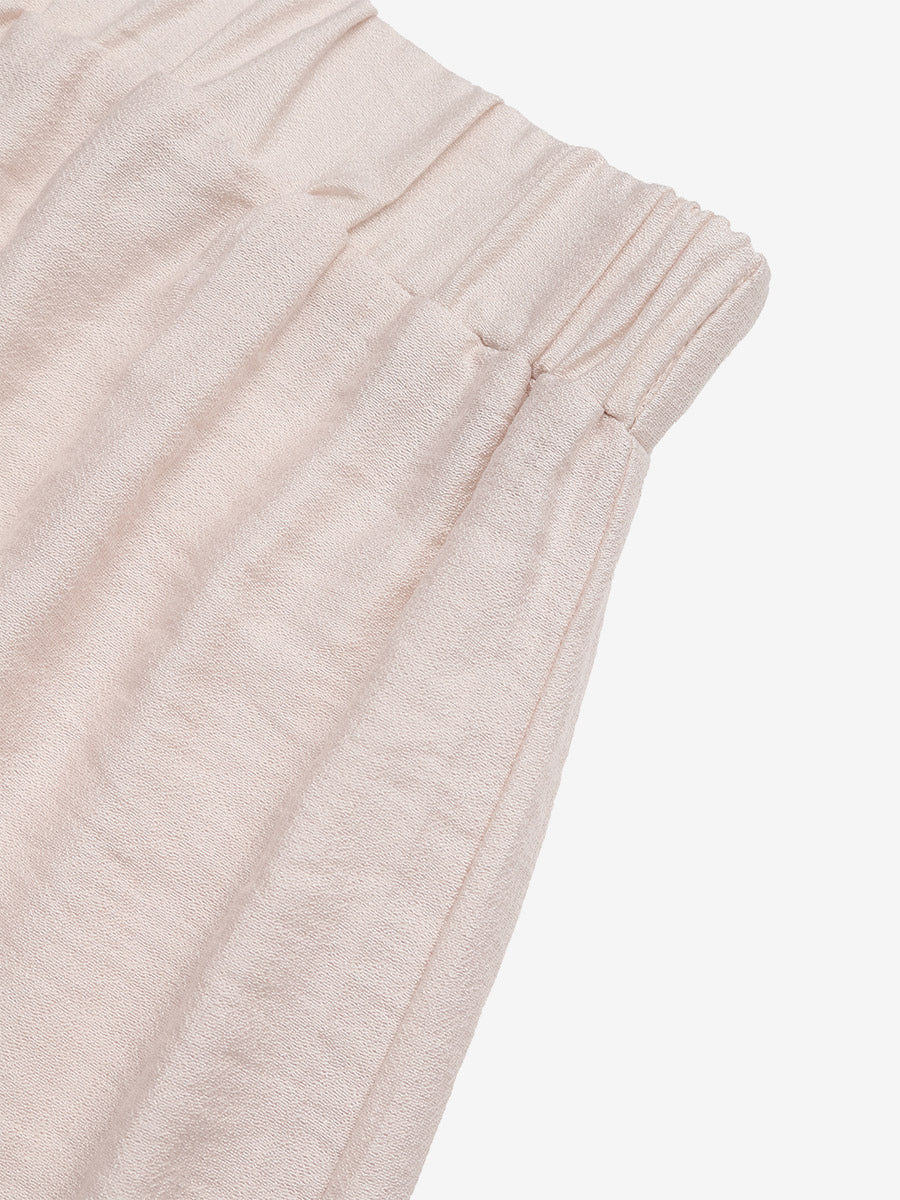 Women's Beige Elastic Waist Shorts With Black Wavy Trim Casual High Waisted Loose Summer Shorts