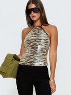 Cami Leopard Top Straps Neck Chic Summer Camis For Women