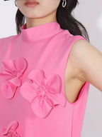 Pink Sleeveless Maxi Dress With 3D Floral Embellishments