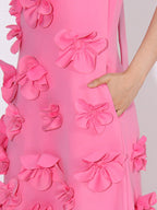 Pink Sleeveless Maxi Dress With 3D Floral Embellishments