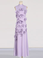 Pink Sleeveless Maxi Dress With 3D Floral Embellishments