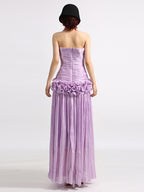 Lilac Strapless Ruched Waist Maxi Dresses For Women