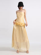 Lilac Strapless Ruched Waist Maxi Dresses For Women