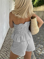 2-Piece Sets Pant Set Yellow Daily Casual Pleated Clothes Strapless Sleeveless Casual Summer Sets