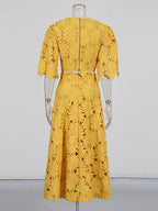Romantic Yellow Cutout Flower Two Piece Gown For Parties