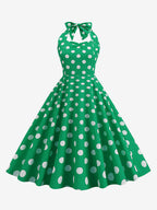 Vintage Chic Pink Polka Dot Halter Midi Dress