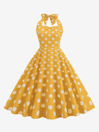 Vintage Chic Pink Polka Dot Halter Midi Dress