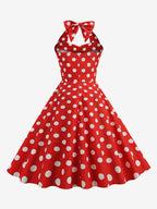 Vintage Chic Pink Polka Dot Halter Midi Dress