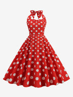 Vintage Chic Pink Polka Dot Halter Midi Dress