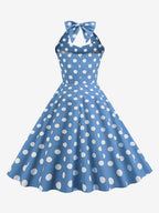 Vintage Chic Pink Polka Dot Halter Midi Dress