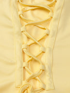 Vacation Dresses Creamy Yellow Ruched Maxi Dress For Women Elegant Evening Style