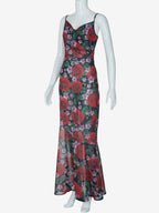 Red Rose Print Spaghetti Strap Maxi Dress For Women Romantic Style