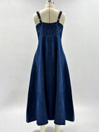 Navy Blue Square Neck Spaghetti Strap Midi Dress For Women Classic Elegance