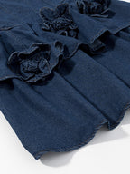 Navy Blue Sleeveless Denim Mini Dress With Ruffle Hem For Women