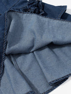 Navy Blue Sleeveless Denim Mini Dress With Ruffle Hem For Women
