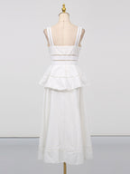 Chic Fitted White Maxi Gown With Lace Detail Perfect For Formal Events
