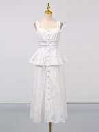 Chic Fitted White Maxi Gown With Lace Detail Perfect For Formal Events