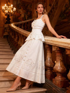 Chic Fitted White Maxi Gown With Lace Detail Perfect For Formal Events