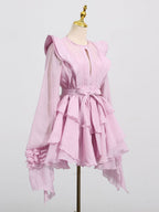 Chic Fitted Pink Gown With Layered Ruffle Perfect For Summer