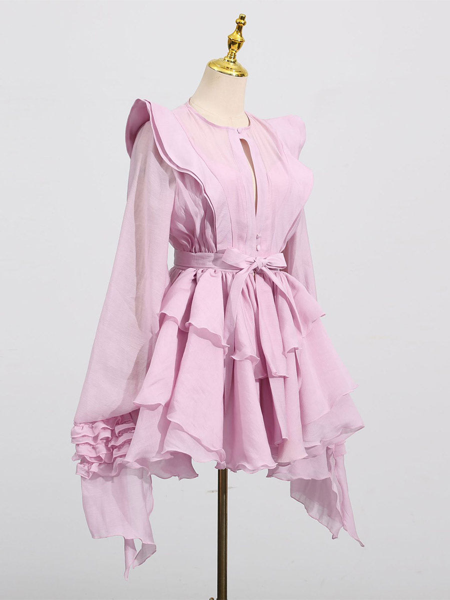 Chic Fitted Pink Gown With Layered Ruffle Perfect For Summer