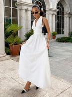 Chic Fitted White Gown With V Neckline Perfect For Summer Events