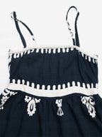Women's Navy Blue White Print Spaghetti Strap Mini Dress Sleeveless A Line Summer Beach Dress