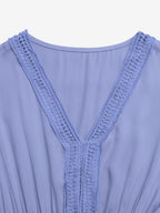 Women's Light Blue V Neck Lace Trim Maxi Dress Short Sleeve Tiered Flowy Casual Summer Dress