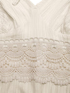 Women's Cream White Lace Waist Spaghetti Strap Maxi Dress V Neck Flowy Summer Beach Dress