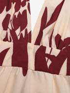 Women's Cream Burgundy Floral Print Spaghetti Strap Maxi Dress Deep V Neck Flowy Summer Beach Dress