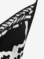 Women's Black White Tropical Print Halter Maxi Dress V Neck Sleeveless Flowy Summer Beach Dress