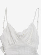 Women's White Lace Trim Spaghetti Strap Maxi Dress V Neck Tiered Flowy Summer Beach Dress