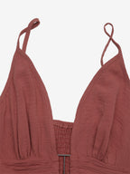 Women's Dusty Rose V Neck Spaghetti Strap Tiered Maxi Dress Sleeveless Flowy Summer Beach Dress