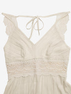 Women's Cream White Lace Waist Spaghetti Strap Maxi Dress V Neck Flowy Summer Beach Dress