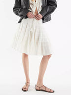 Skirts White Natural Waist Chic Pleated Women's Bottoms