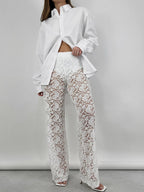 Pants White Lace Lace Natural Waist Straight Trousers