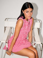 Date Night Mini Dresses Sleeveless Jewel Neck Elegant Pink Summer Dress