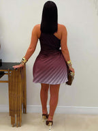 Date Night Dresses Mini Pleated Sleeveless Ombre Chic Brown Short Dress