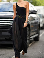 Two Piece Sets Backless Black Chic Street Wear Sash Polyester Long Sleeves Outfits