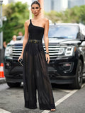Two Piece Sets Backless Black Chic Street Wear Sash Polyester Long Sleeves Outfits