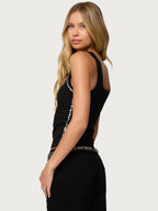 Black Cami Top Jewel Neck Rivets Sexy Women Camis Tanks