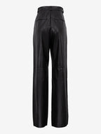 Pants Blue Buttons PU Leather Natural Waist Straight Trousers