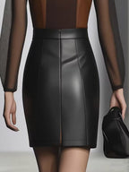 Skirts Black PU Leather Natural Waist Chic Spring Short Women's Bottoms