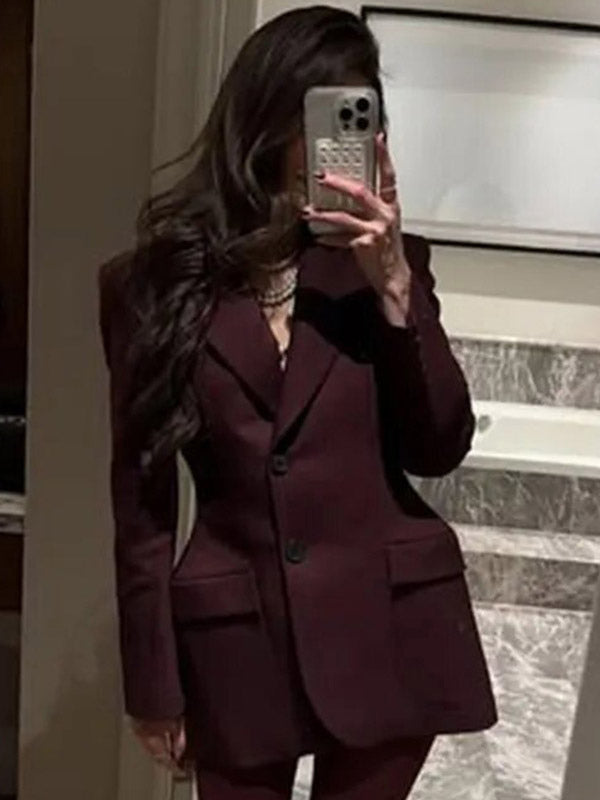 Blazer For Women Chic Turndown Collar Buttons Long Sleeves Suits