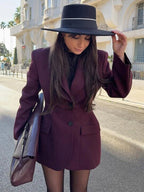 Blazer For Women Chic Turndown Collar Buttons Long Sleeves Suits